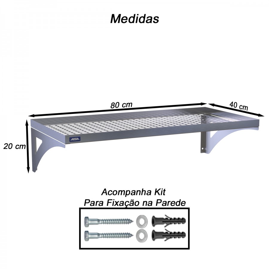 Prateleira Escorredor Inox Gradeada 40 x 80 - Aisa